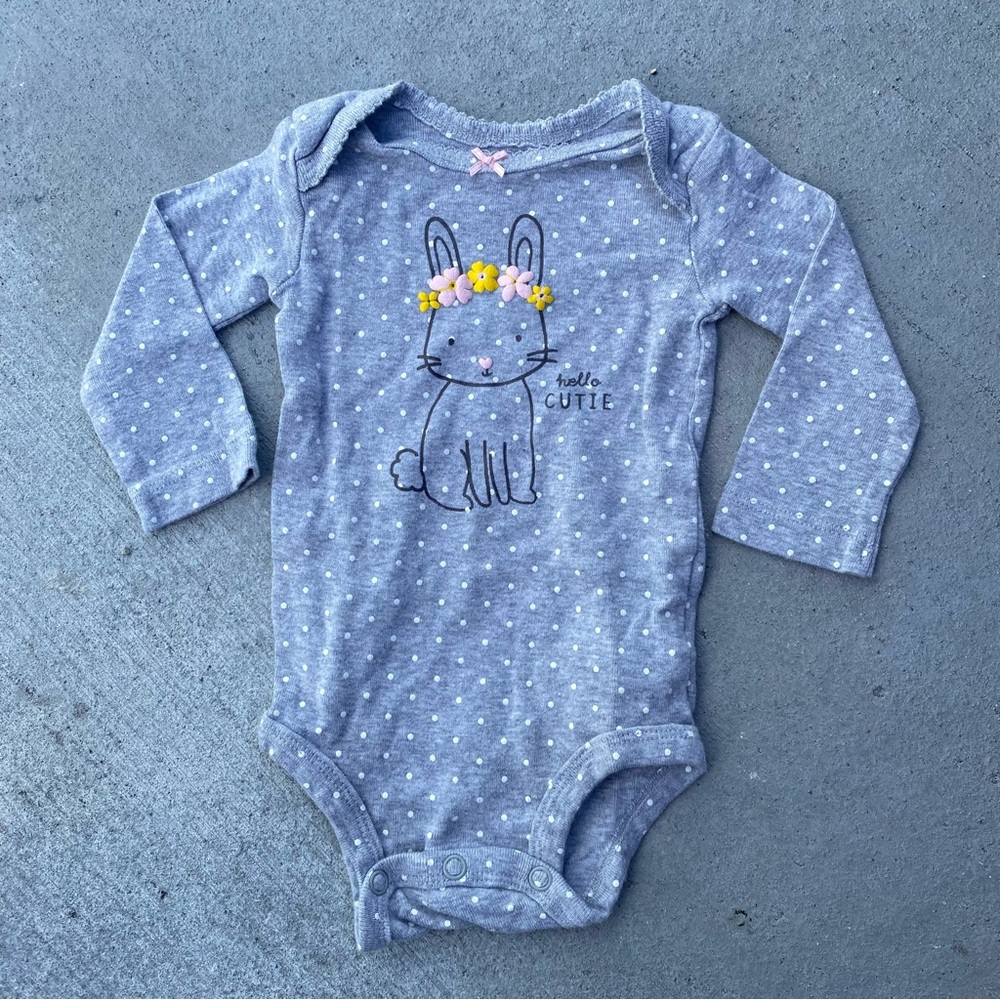 Carter’s Grey Polka Dot Bunny Hello Cutie Long Sleeve Onesie